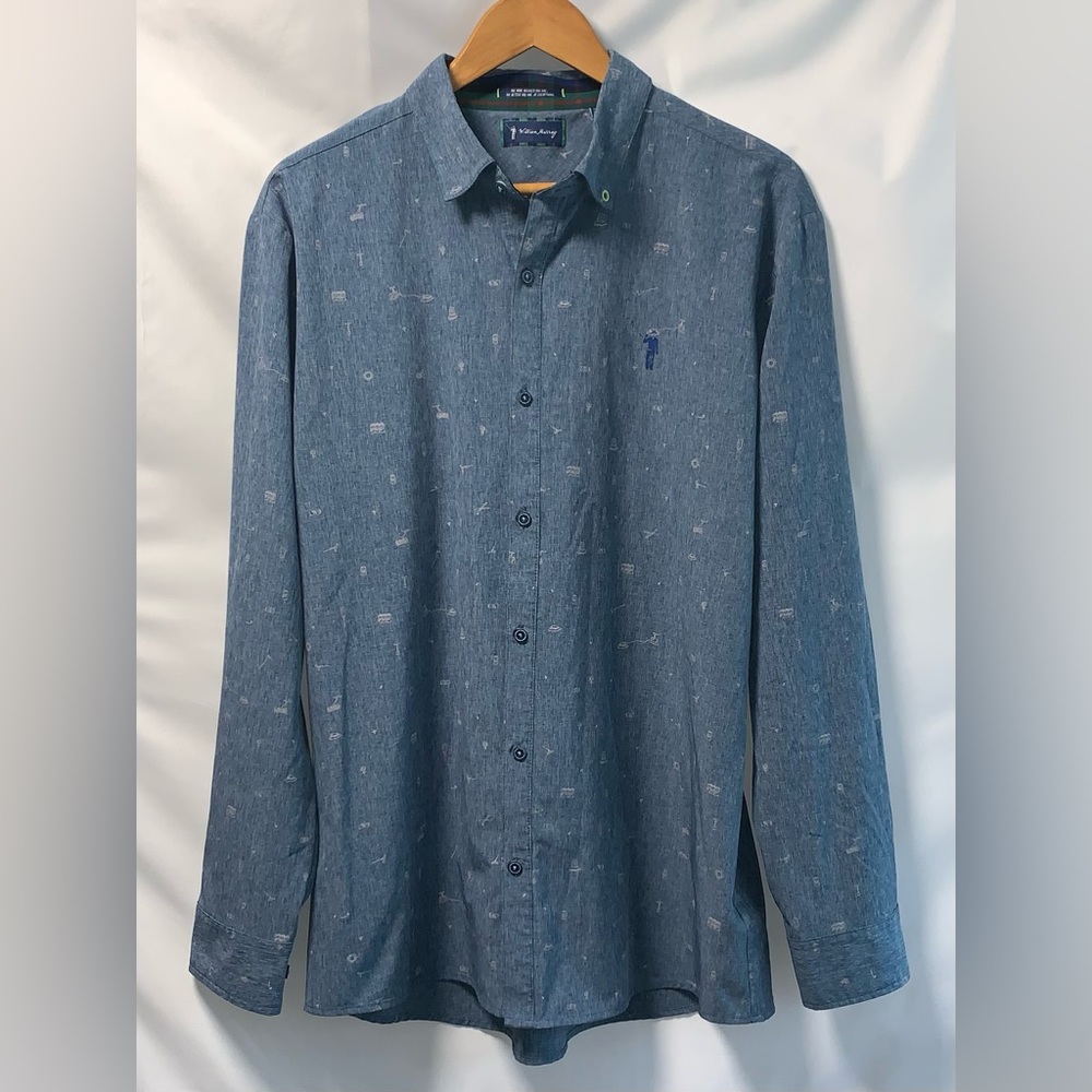 William Murray Blue Stretch Performance Button Down Long Sleeve Vented Shirt